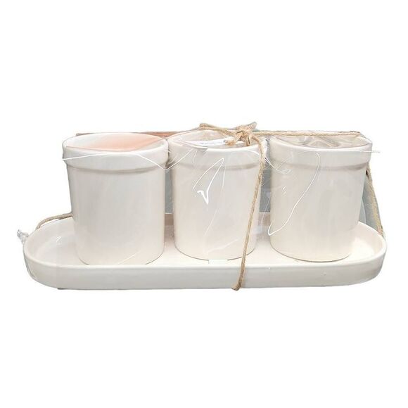 Rae Dunn Set of 3 Fall Utensil Holder Leaf Pinecone Acorn with Platter - Picture 3 of 7